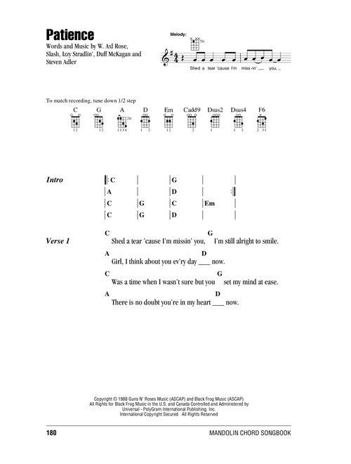 Patience - Guns N' Roses (Mandolin Chords-Lyrics)
