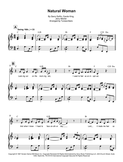 Natural Woman (Arr. Tunescribers) - Gerry Goffin, Carole King, Jerry Wexler (Piano Vocal)