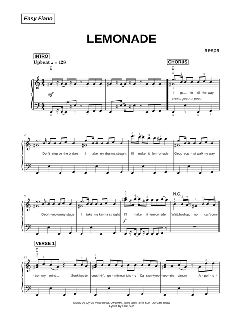 LEMONADE - aespa (Easy Piano)