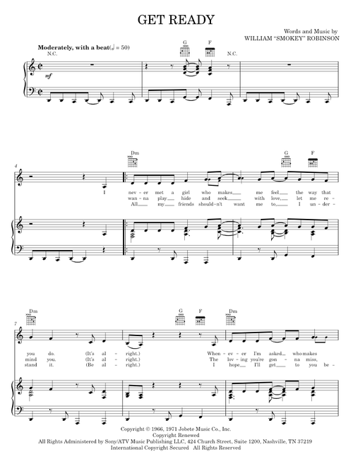 Get Ready - Rare Earth, Smokey Robinson, The Temptations (Piano-Vocal-Guitar)
