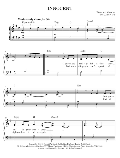 Innocent - Taylor Swift (Easy Piano)