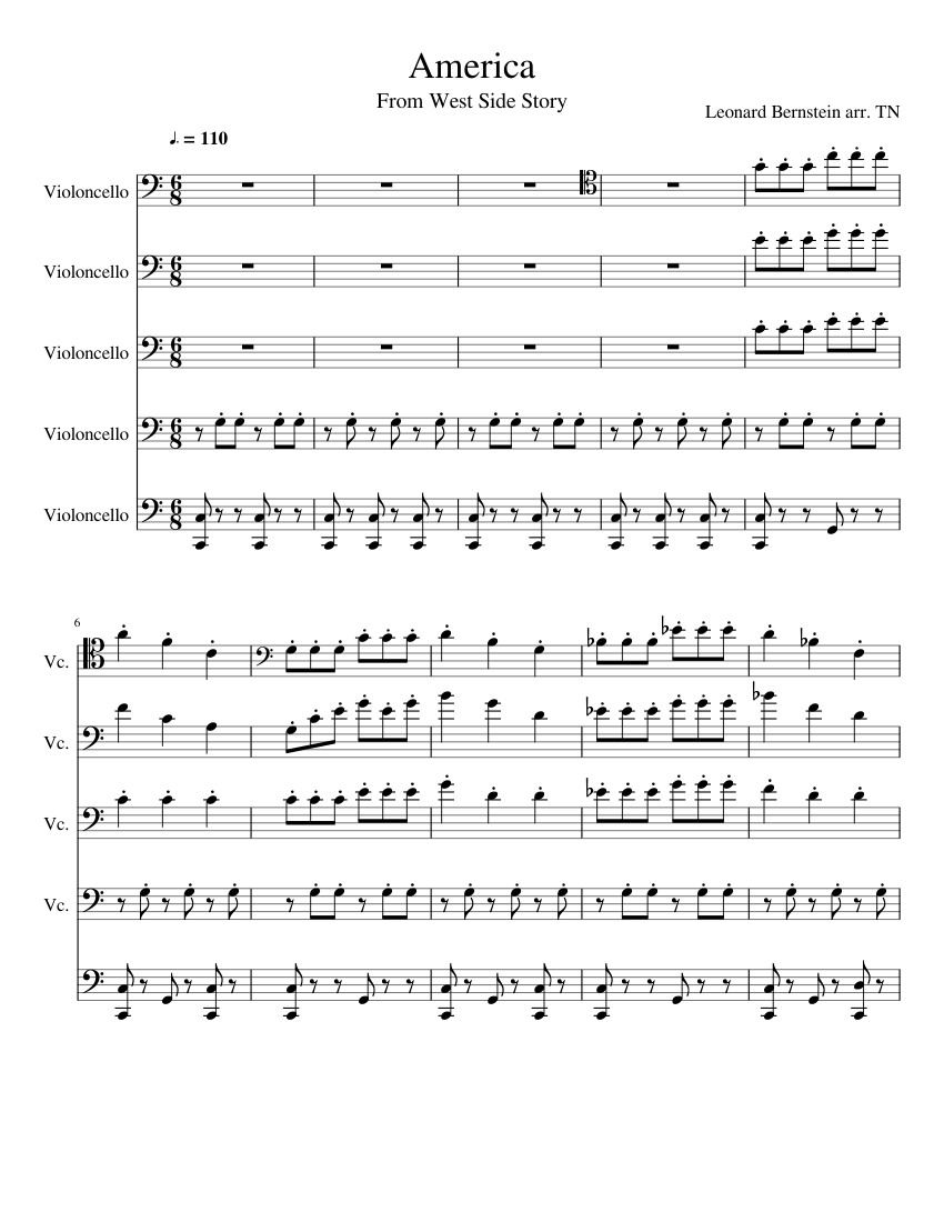 Cello choir america arranged America from West Side Story Sheet