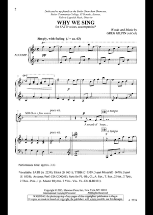 Play Official version of Why We Sing Sheet Music by Greg Gilpin for ...