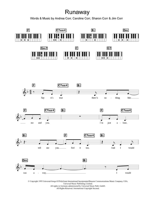 Runaway - The Corrs (Piano Chords-Lyrics)