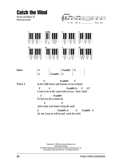 Catch The Wind - Donovan (Piano Chords-Lyrics)