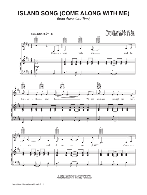 Island Song (Come Along With Me) (from Adventure Time) - Ashley Eriksson (Piano-Vocal-Guitar)