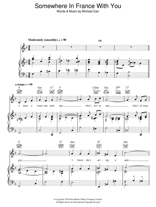 Somewhere In France With You - Michael Carr (Piano-Vocal-Guitar (Piano Accompaniment))