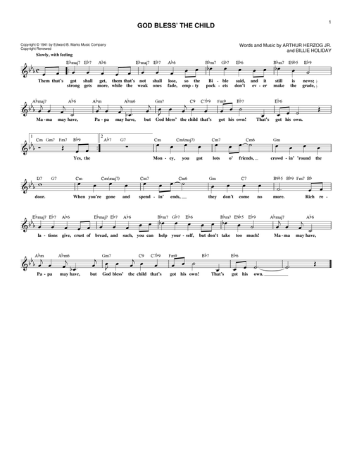 God Bless' The Child - Arthur Herzog Jr, Billie Holiday (Lead Sheet - Fake Book)