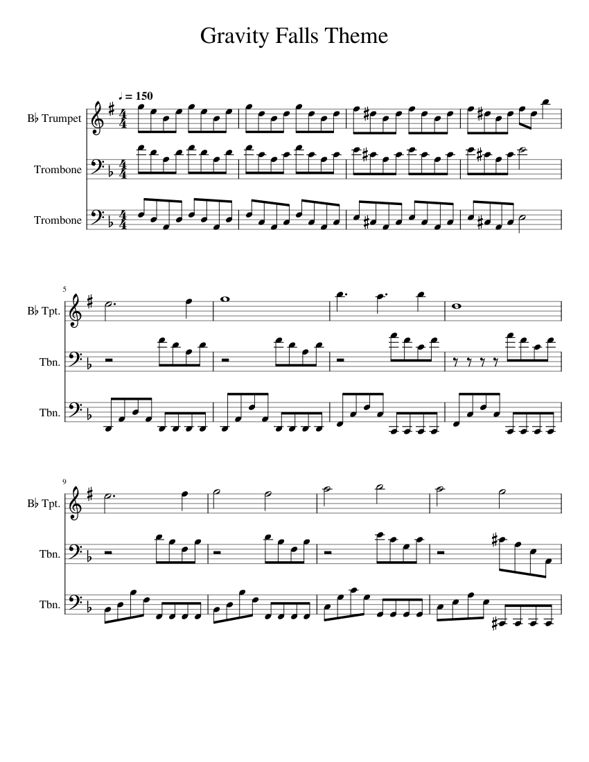 Gravity Falls Theme Sheet music for Trombone Trumpet in b flat Mixed Trio Musescore