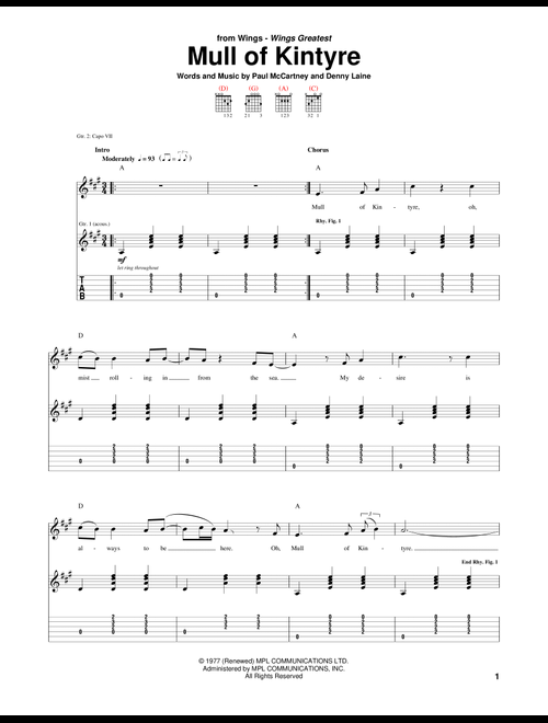 Mull Of Kintyre - Paul McCartney & Wings (Guitar Tab)