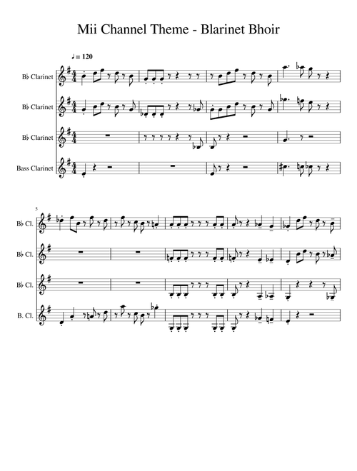 Mii Channel Theme Clarinet Quartet