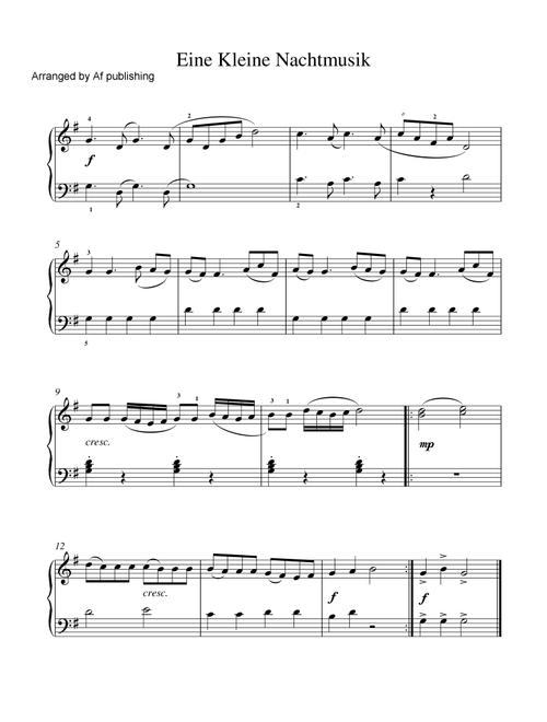 Eine Kleine Nachtmusik easy piano version (Arr. AF PUBLISHING) - Mozart (Easy Piano)