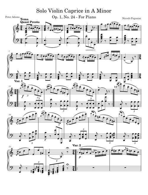 Caprice 24 – Niccolò Paganini Pag. 24 for Piano