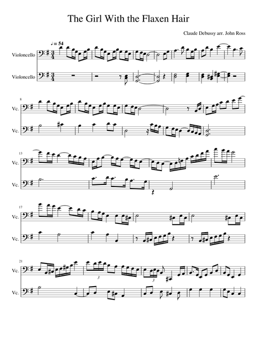 The Girl With the Flaxen Hair for Cello Duet