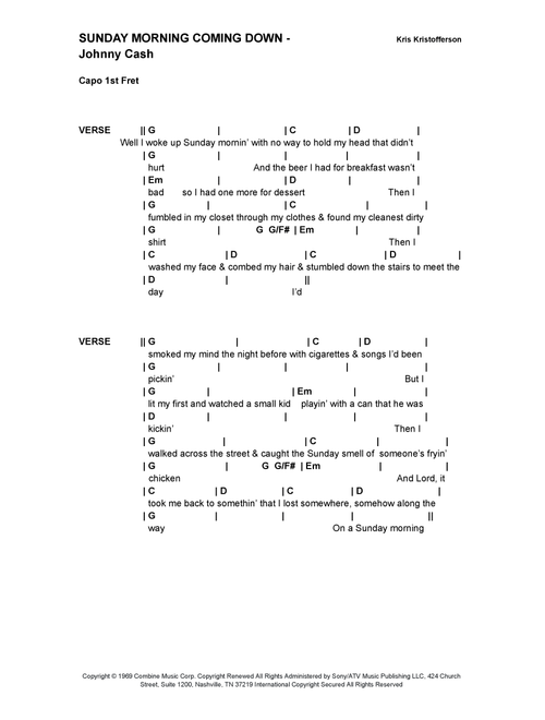 Sunday Mornin' Comin' Down (Arr. Bronson Ferdinand Wright) - Johnny Cash (Guitar Chords-Lyrics)
