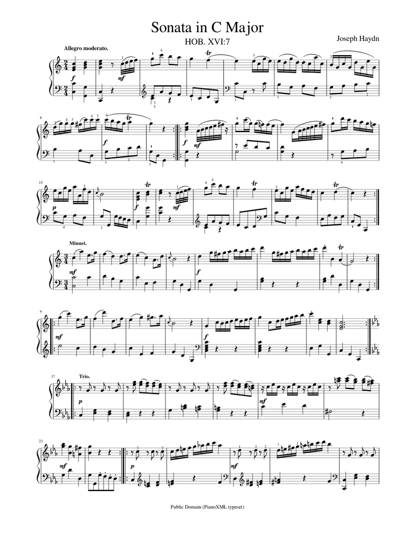 Haydn: Sonata in C Major HOB.XVI:7 Sheet Music for Piano (Solo