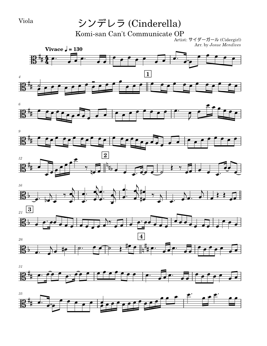 シンデレラ Cinderella - Cidergirl Sheet Music for Viola