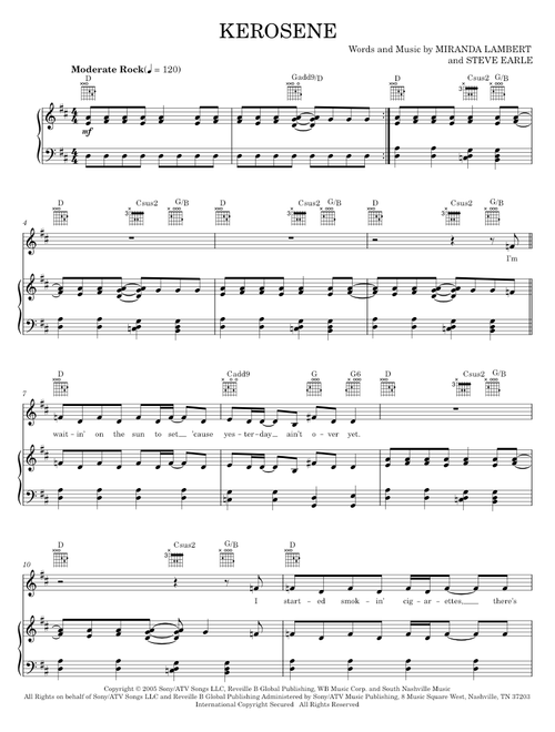 Kerosene - Miranda Lambert (Piano-Vocal-Guitar)