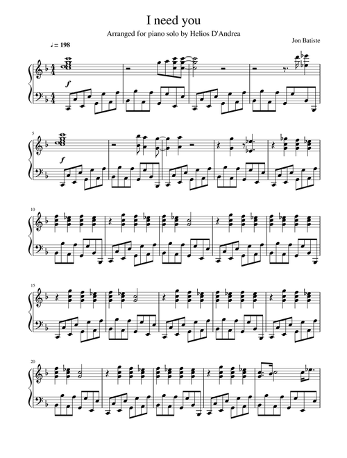 I Need You (Arr. Helios D'Andrea) - Jon Batiste (Piano Solo)