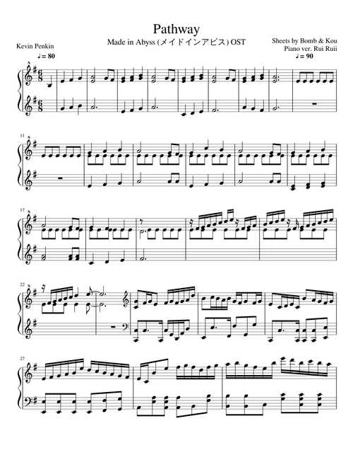 Pathway | Made in Abyss OST | Rui Ruii the Seal Pianist | Full Sheets