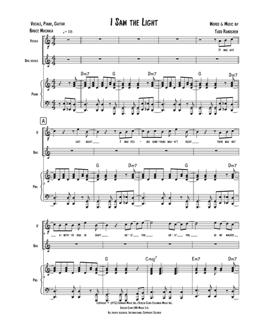 I Saw The Light (Arr. Bruce Muckala) - Hal Ketchum (Piano-Vocal-Guitar (Piano Accompaniment))