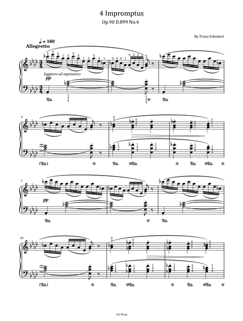 Schubert - 4 Impromptus in A♭ Major - Op.90 D.899 No.4 - Original With Fingered (Arr. poon) - Franz Schubert (Piano Solo)