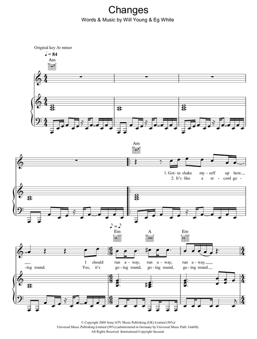 Changes - Will Young (Piano-Vocal-Guitar (Piano Accompaniment))