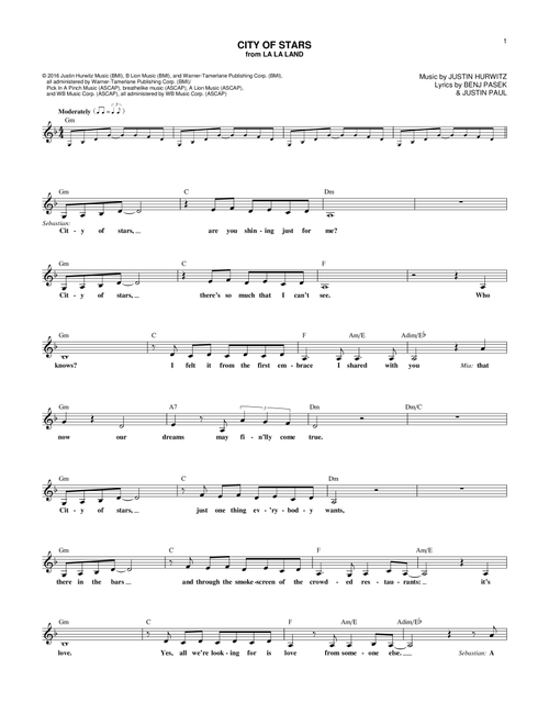 City Of Stars (from La La Land) - Ryan Gosling & Emma Stone (Lead Sheet - Fake Book)