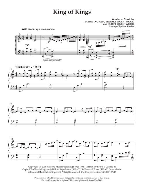 King Of Kings (Arr. Ken Barker) - Hillsong Worship (Piano Solo)