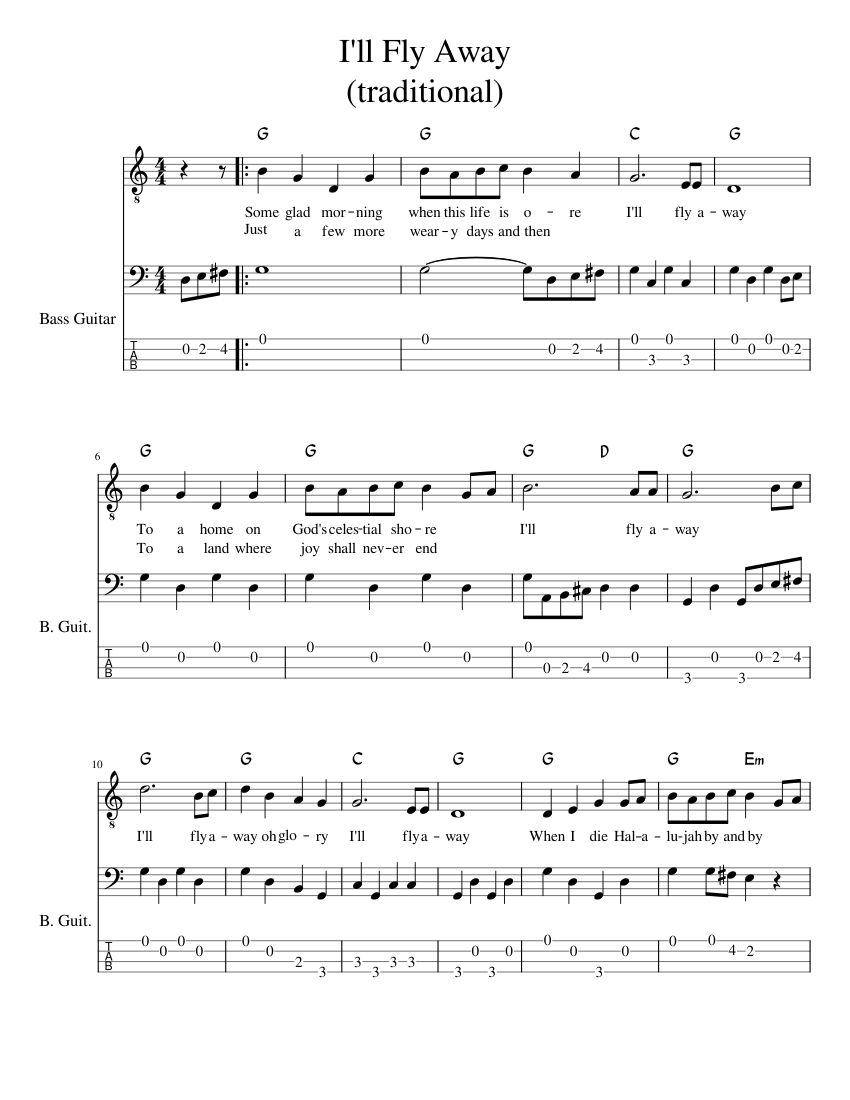I'll Fly Away Traditional Sheet music for Guitar, Bass guitar (Mixed