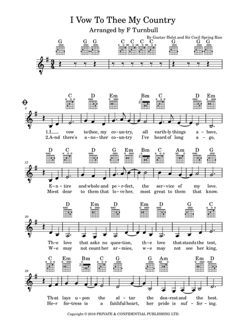 I Vow To Thee My Country (arr) (Arr. F Turnbull) - Gustav (dp) Holst (Piano-Vocal-Guitar (Piano Accompaniment))
