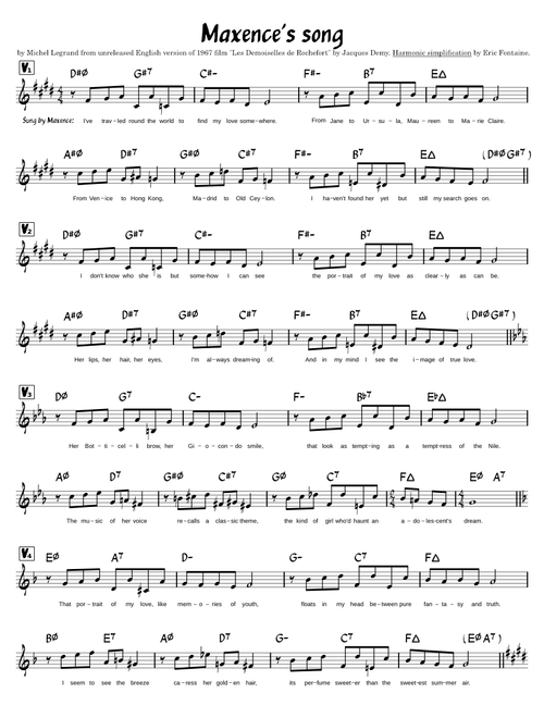 Maxence's Song (simplified leadsheet with English lyrics)