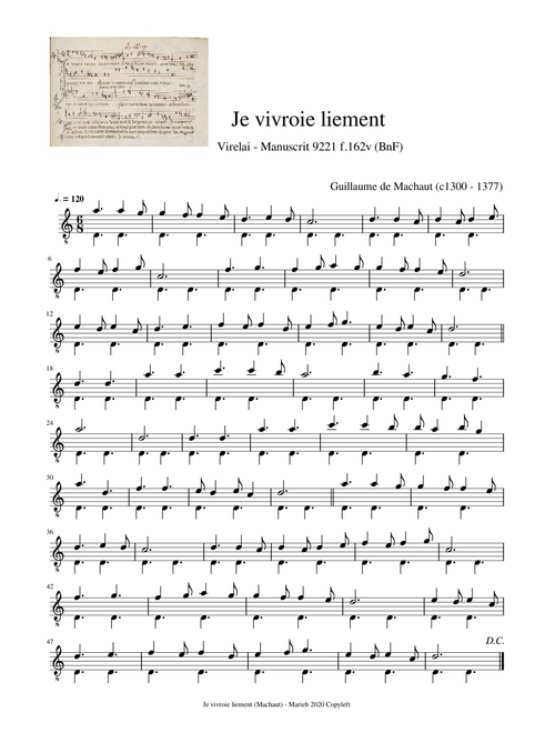 Je vivroie liement - Machaut, Guillaume de (c.1300 - 1377)