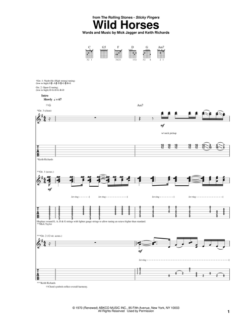 Wild Horses - The Rolling Stones (Guitar Tab)