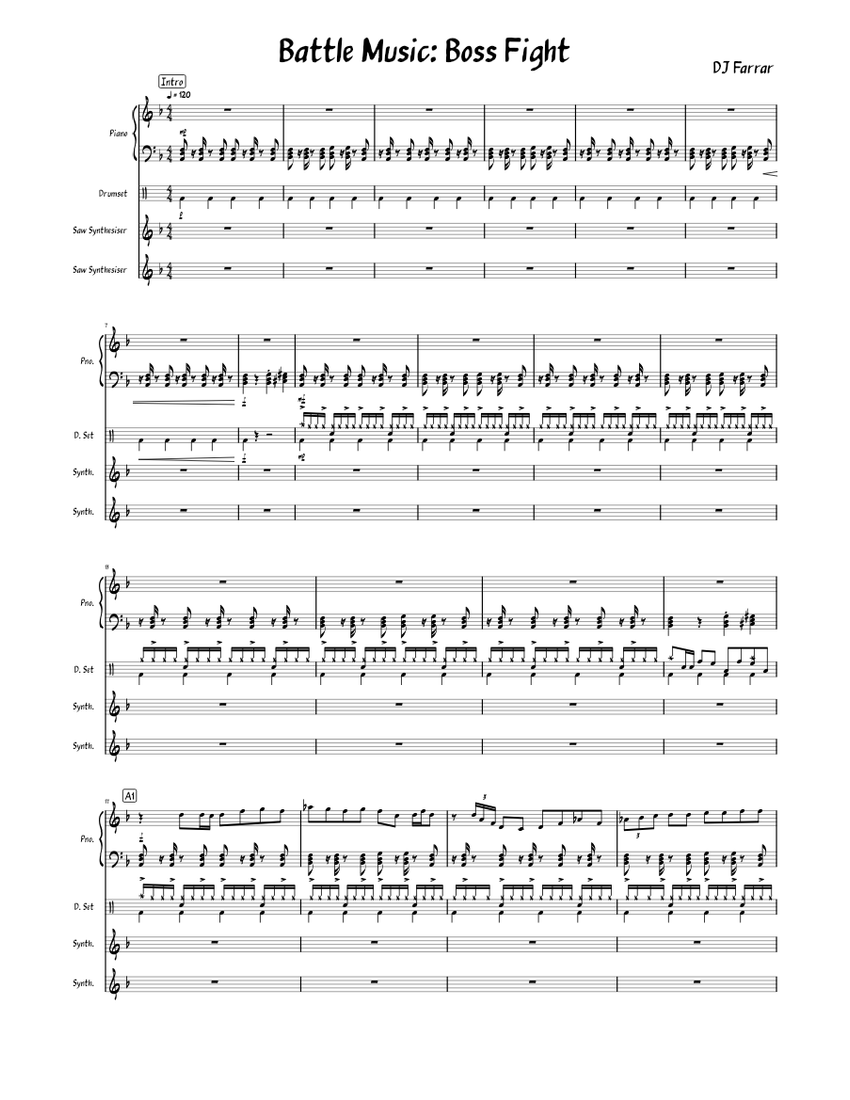 Battle Music: Boss Fight Sheet Music for Piano, Drum group, Synthesizer ...