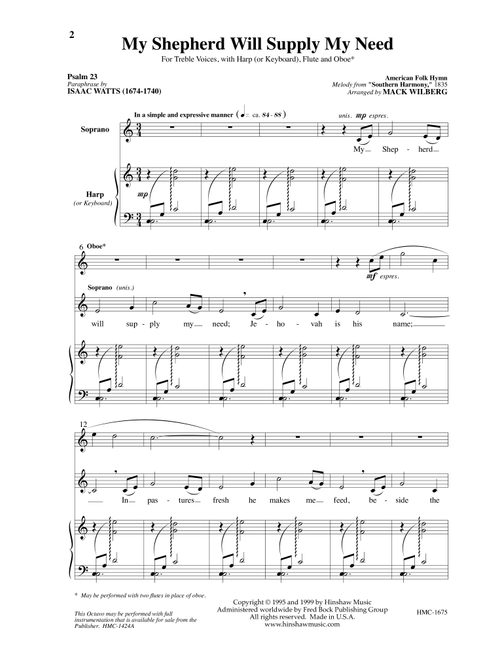 My Shepherd Will Supply My Need (Arr. Mack Wilberg) (Choral, SSAA)