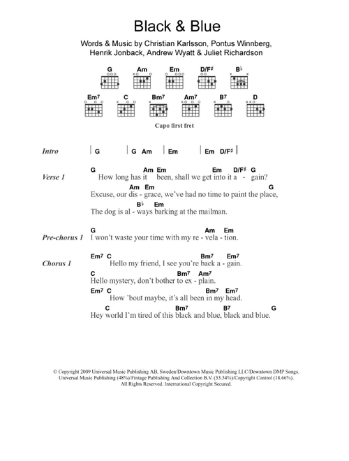 Black and Blue - Miike Snow (Guitar Chords-Lyrics)