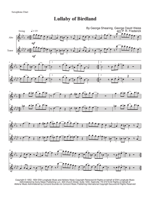 Lullaby Of Birdland (Arr. P. R. Frederick) - Ella Fitzgerald (Saxophone Duet)