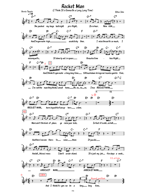 Rocket Man (I Think It's Going to Be a Long, Long Time) (Lead sheet with lyrics )