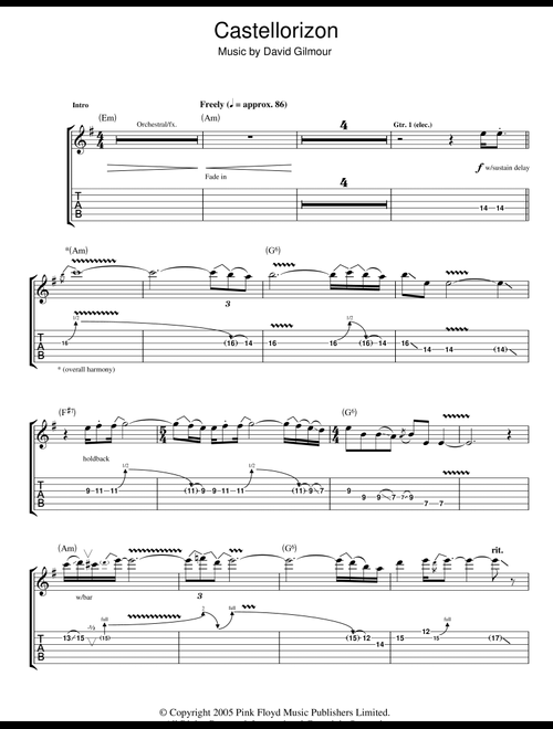 Castellorizon - David Gilmour (Guitar Tab)