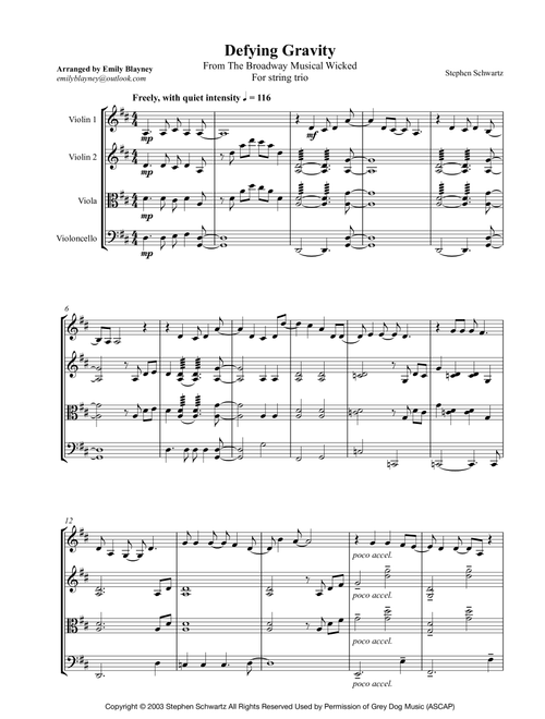 Defying Gravity (Arr. Emily Blayney) - Stephen Schwartz (String Ensemble)