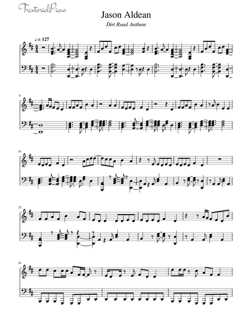 Dirt Road Anthem (Arr. Trentorial Piano) - Jason Aldean (Piano Vocal)