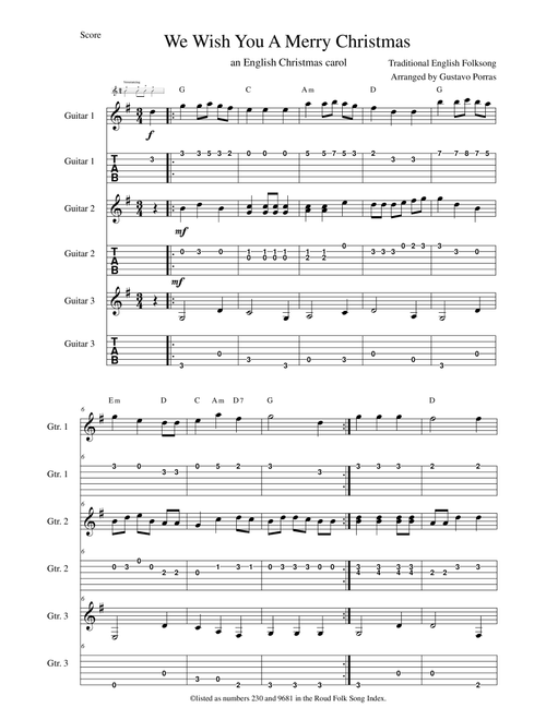 We Wish You A Merry Christmas (Arr. Gustavo Porras) - Unknown (Guitar Ensemble)