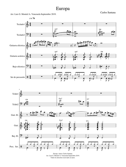 santana sheet music by 19music | Play, print, and download in PDF