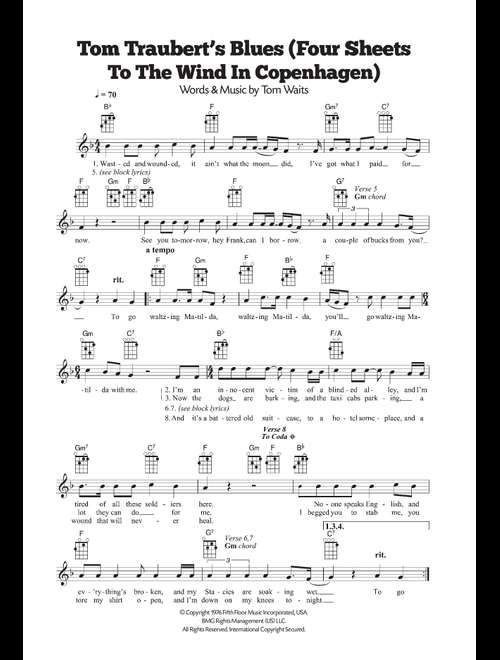 Tom Traubert's Blues (Four Sheets To The Wind In Copenhagen) - Tom Waits (Ukulele)