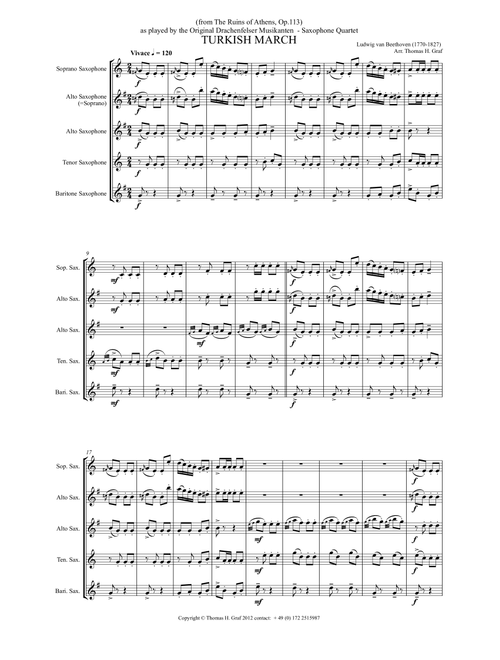 Turkish March - Beethoven - Saxophone Quartet (Arr. Thomas H. Graf) - LV Beethoven (Woodwind Ensemble)