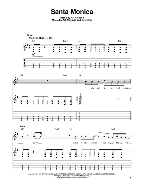 Santa Monica - Everclear (Easy Guitar with TAB)