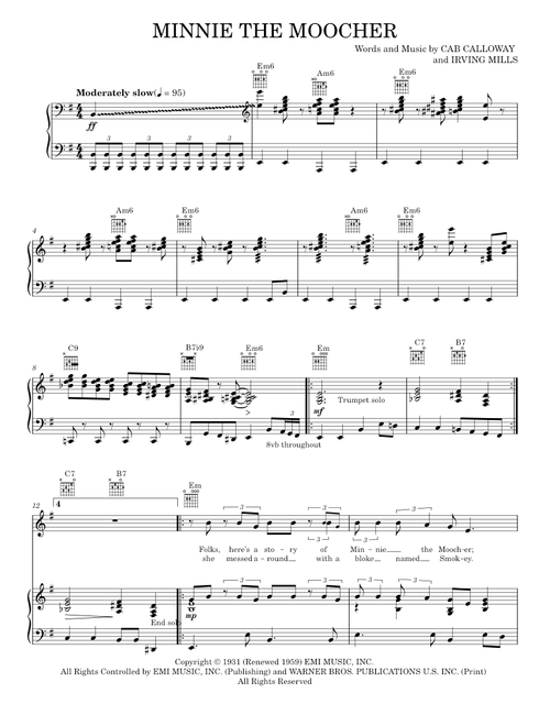 Minnie the moocher - Big Bad Voodoo Daddy (Piano-Vocal-Guitar)