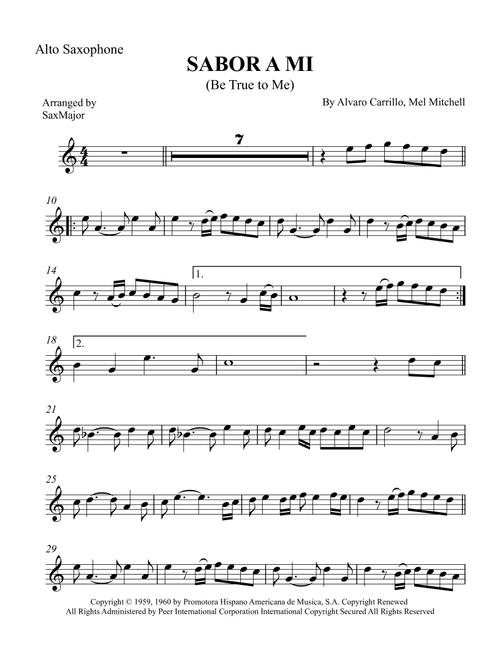 Sabor A Mi (Be True To Me) (Arr. SaxMajor) - Alvaro Carrillo, Mel Mitchell (Alto Sax Solo)