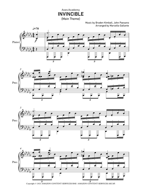 Invincible - End Title Theme (Arr. Marcello Gallante) - John Paesano, Braden Kimball (Piano Solo)